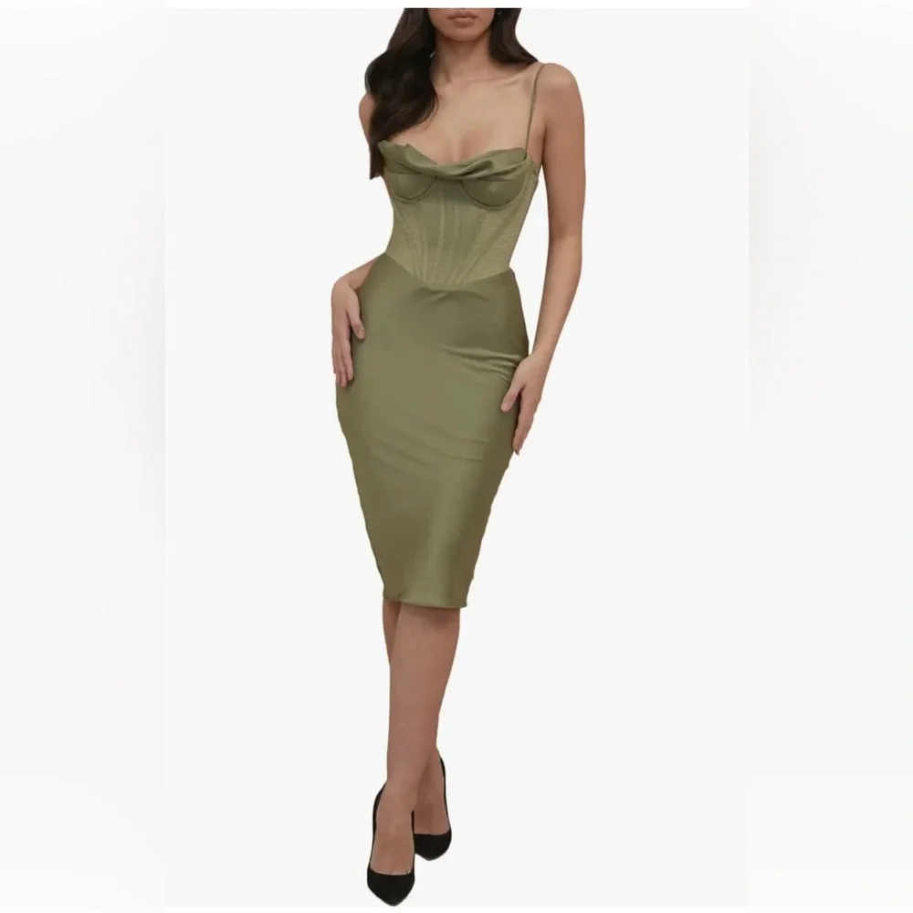 House of CB Olive Green Midi Dress - Picture 1 of 15